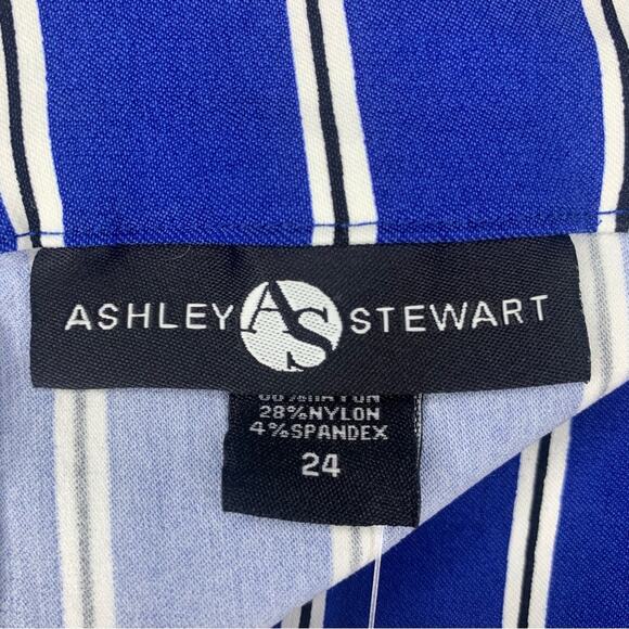 Ashley Steward NWT Skirt Vertical Strapped Blue and White Front Pockets Size 24 - Picture 5 of 8